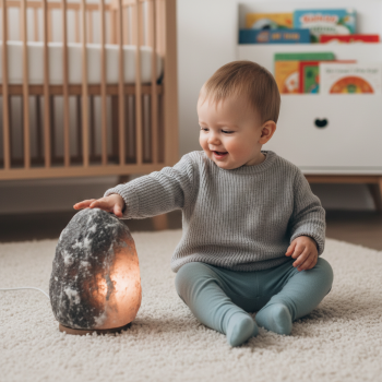 Nocna lampka solna 6-8 kg SZARA z soli kopalni relaksujący blask dla niemowlaka